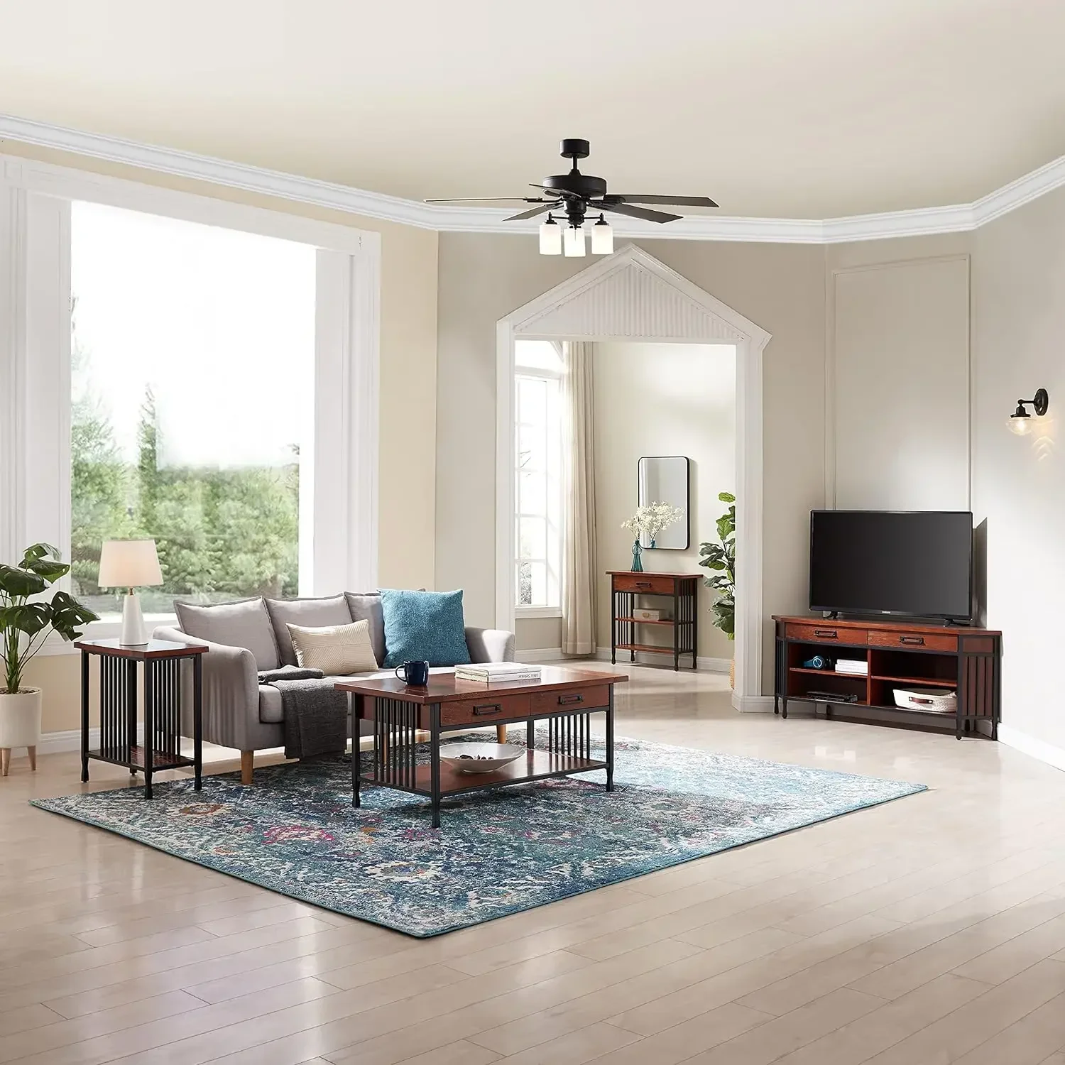 MELRustic Ironcraft Two-Table basse avec étagère, chêne Mission et noir, 11204