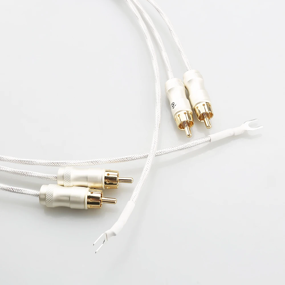 Hi-Fi 7N OCC Silver-Plated Vinyl Turntable Cable Phono Tonearm Cord LP Record Player Signal Audio Line 2RCA with Ground Wire