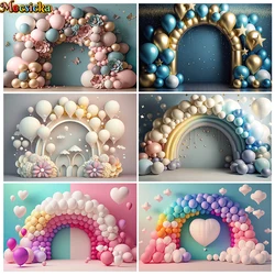 Mocsicka Birthday Party Photography Backdrop For Baby Shower Newborn Cake Smash Decor Banner 3D Balloon Arch Flower Background