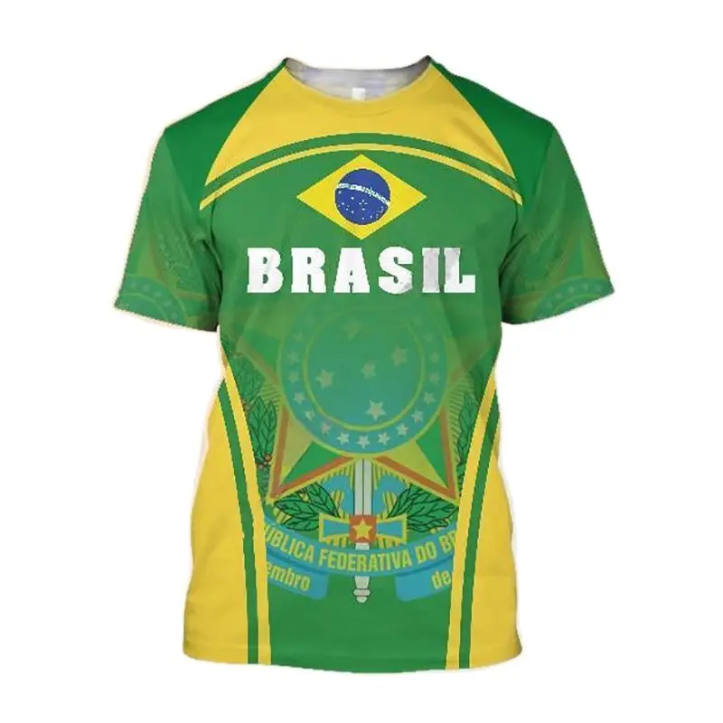 Men's T-shirt 3D Brazilian flag print cool men's clothing O-neck fashionable short sleeved men's breathable oversized top 