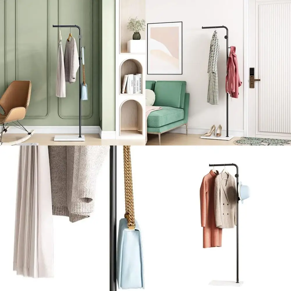 

White Base L-Shape Freestanding Coat Rack with 3 Hooks for Entryway, Ideal for Jackets, Hats, and Clothes