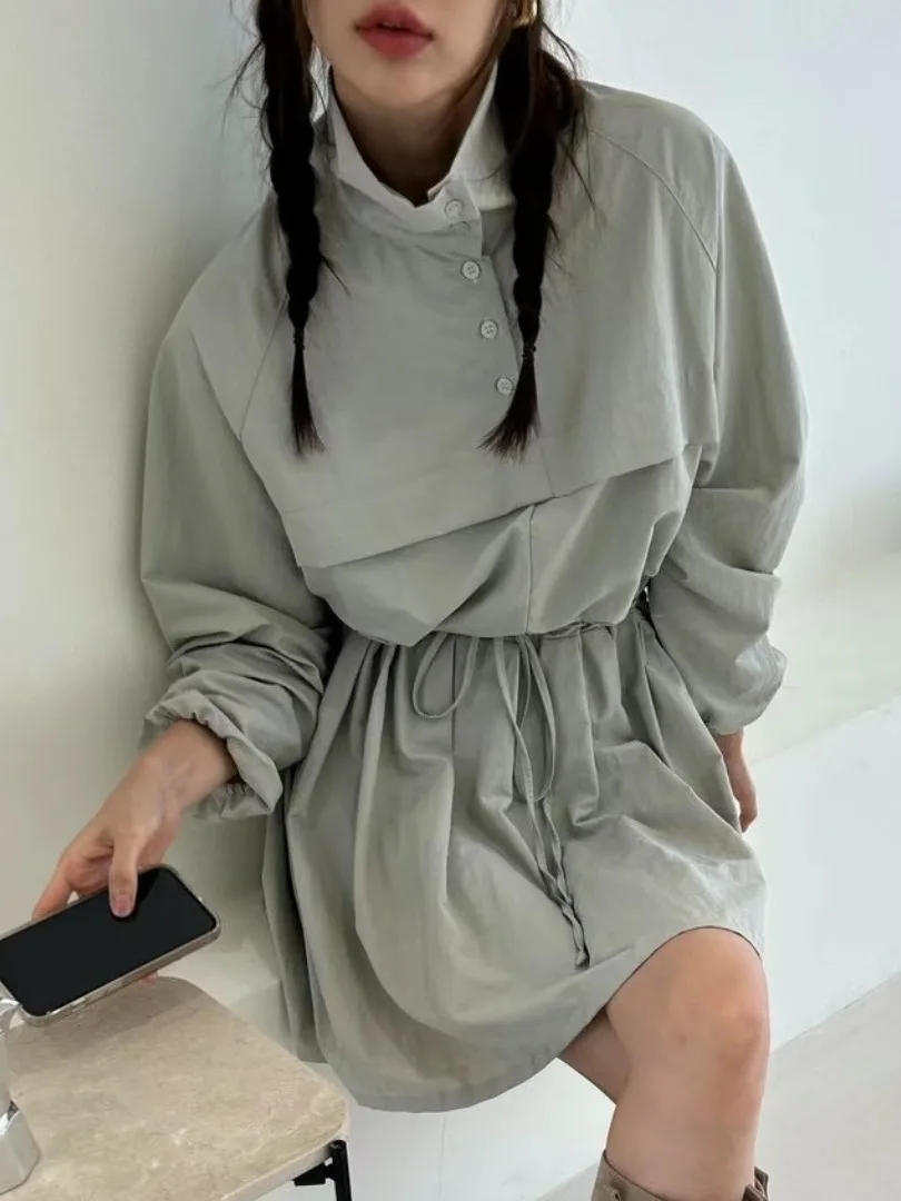 Ele Pure Color Long Sve Dr Faion Feminino Versátil Simples Sle Outono Nova Chegada Chic Commute Nó