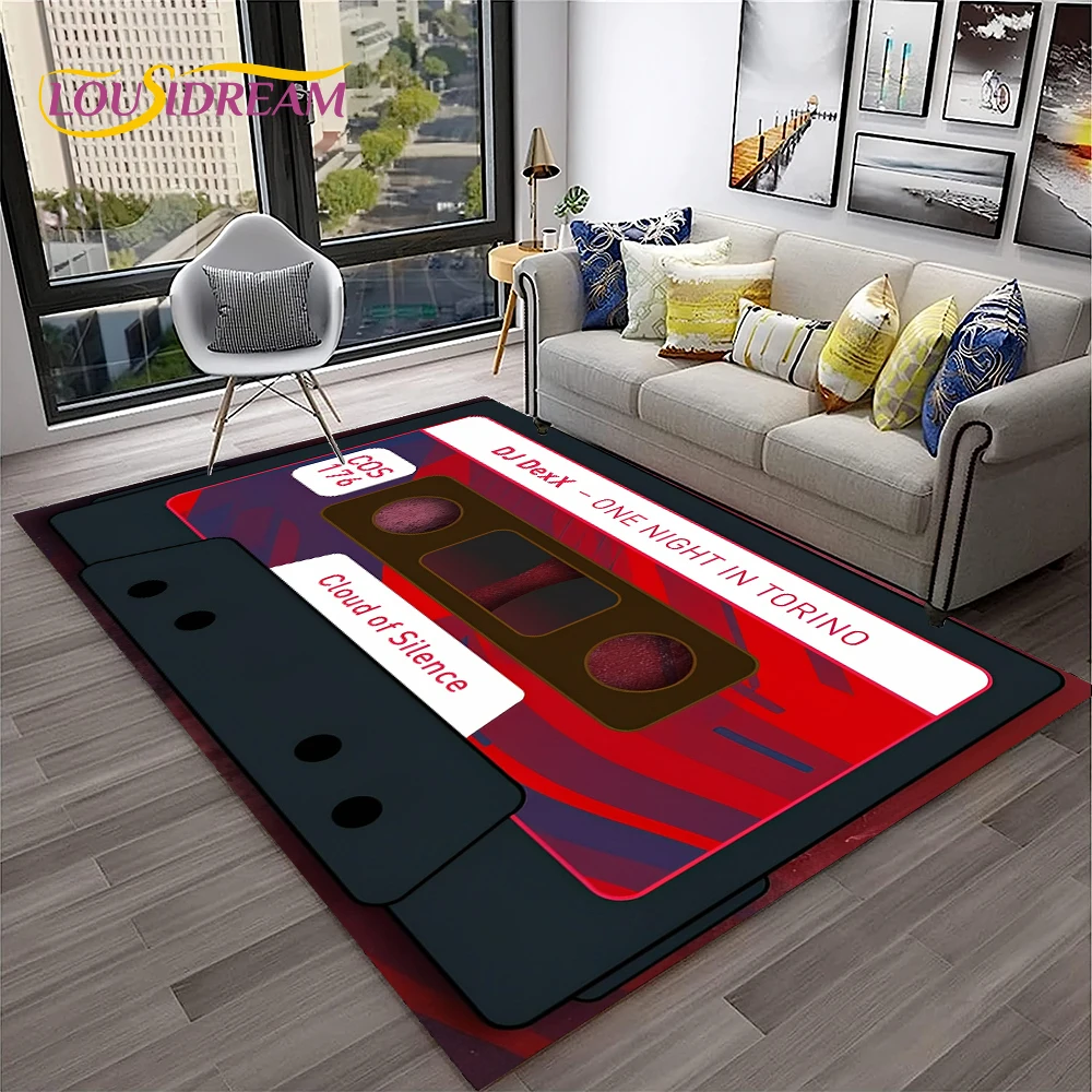 Patrón de cinta de casete de música Retro, alfombra 3D para el hogar, sala de estar, dormitorio, sofá, decoración de felpudo, alfombra de área para