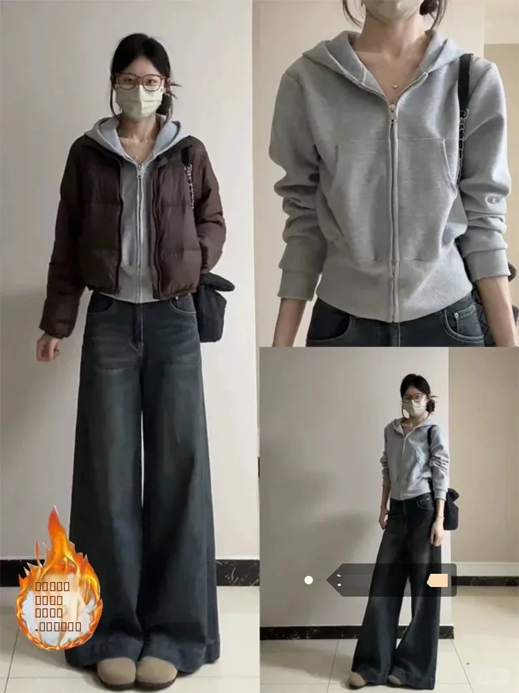 

Американская женская толстовка на молнии с капюшоном, приталенная, весна 2026, новая модная модель, с завязками на талии, открытый кардиган-топ