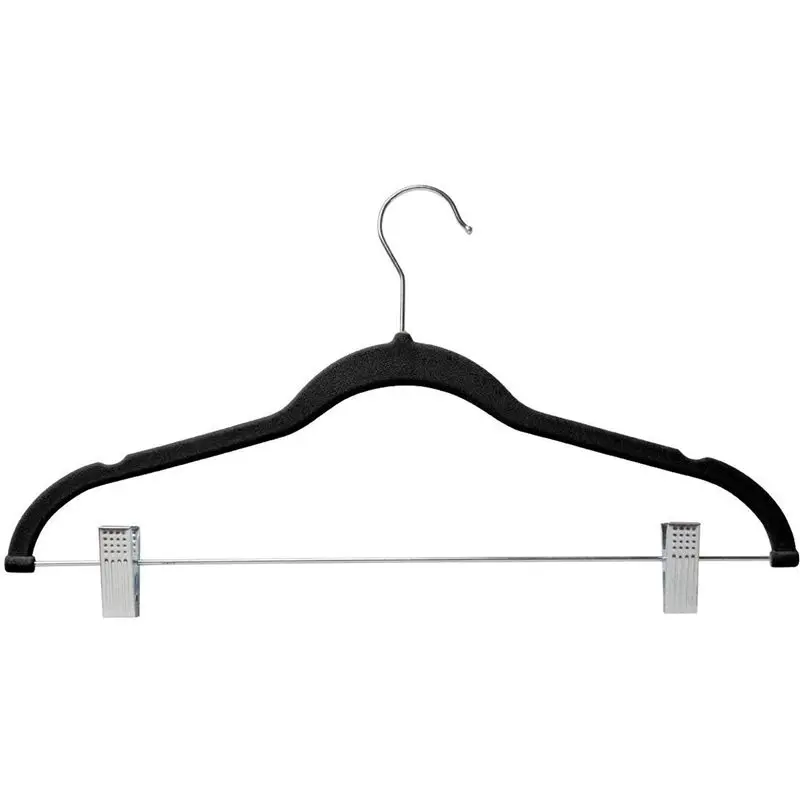 FLYY-30er-Pack Kleiderbügel mit Clips, schwarze Samtbügel für Röcke und Kleidung, Hosenbügel, ultradünn, rutschfest – Detail 6