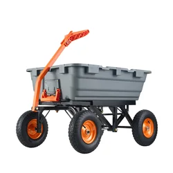 SucceBuy Garden Cart Durable Poly Dump Cart with Simple Assembly Steel Structure Versatile Dump Wagon with Dual-Function Handle