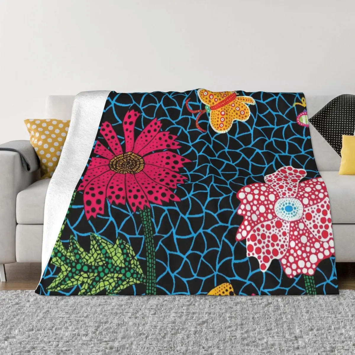 

Yayoi Kusama Flowers Blankets Warm Flannel Abstract Art Throw Blanket for Bedroom Office Bedspreads