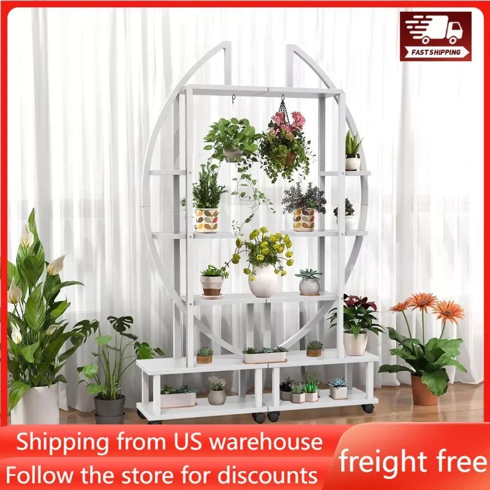 

2 Pcs 6 Tier Tall Indoor Plant Stand with Detachable Wheels Plant Shelf Holder Half-Moon-Shaped Multi-Purpose for Home Decor