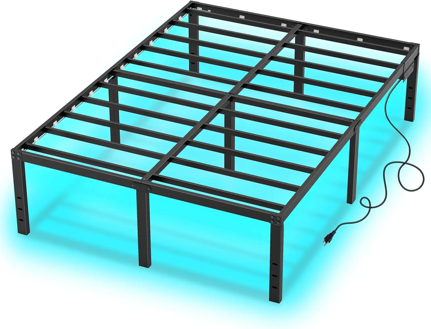 

Full Size Platform Bed Frame with LED Lights, Charging Station & Storage - No Box Spring Needed