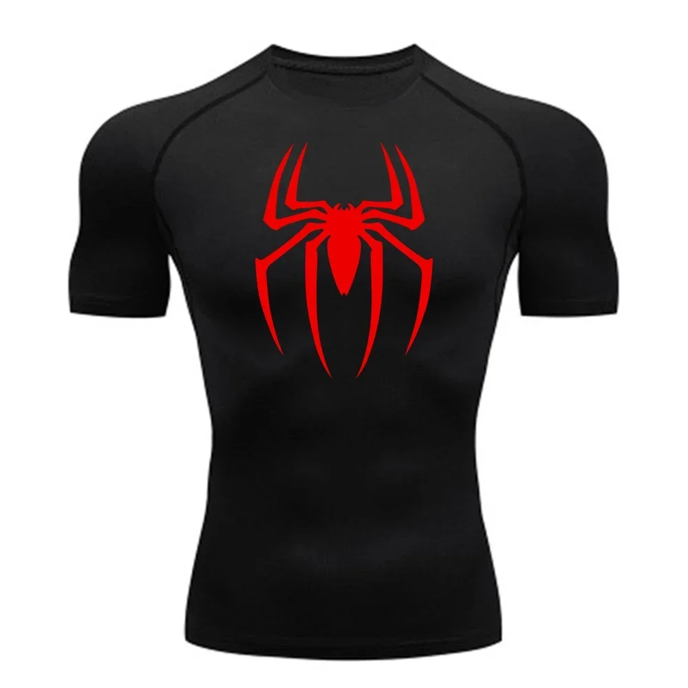 2025 Summer New Men's Spider Printed Sports Top Quick Drying Breathable Fitness Training Loose Large Running Clothes