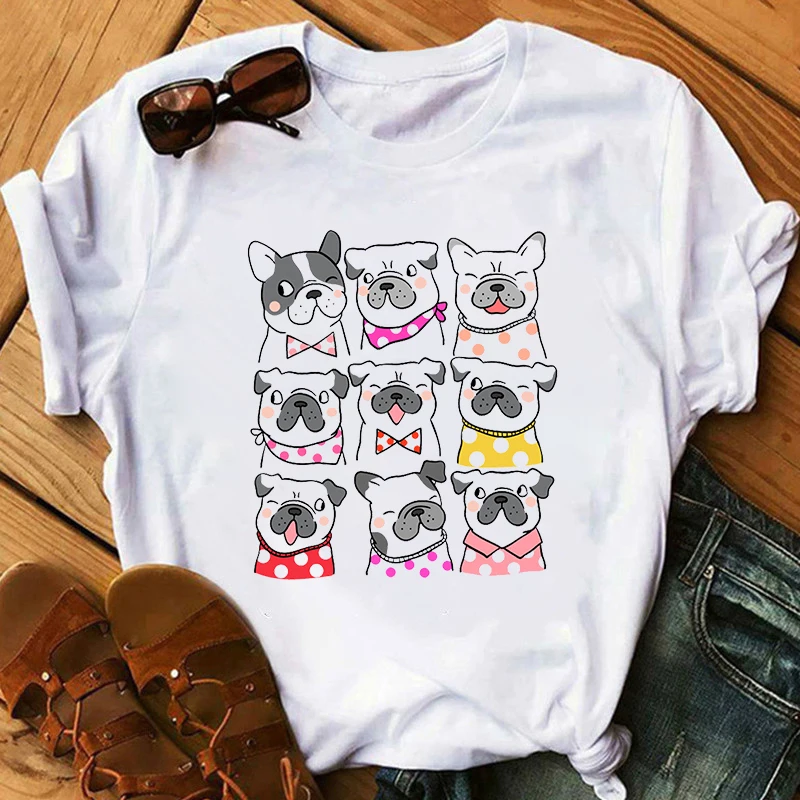 

2024 Hot Sale Kawaii French Bulldog T Shirt Women dog lover top tees Femme Summer Female Aesthetic Clothes Graphic T-shirt Tops