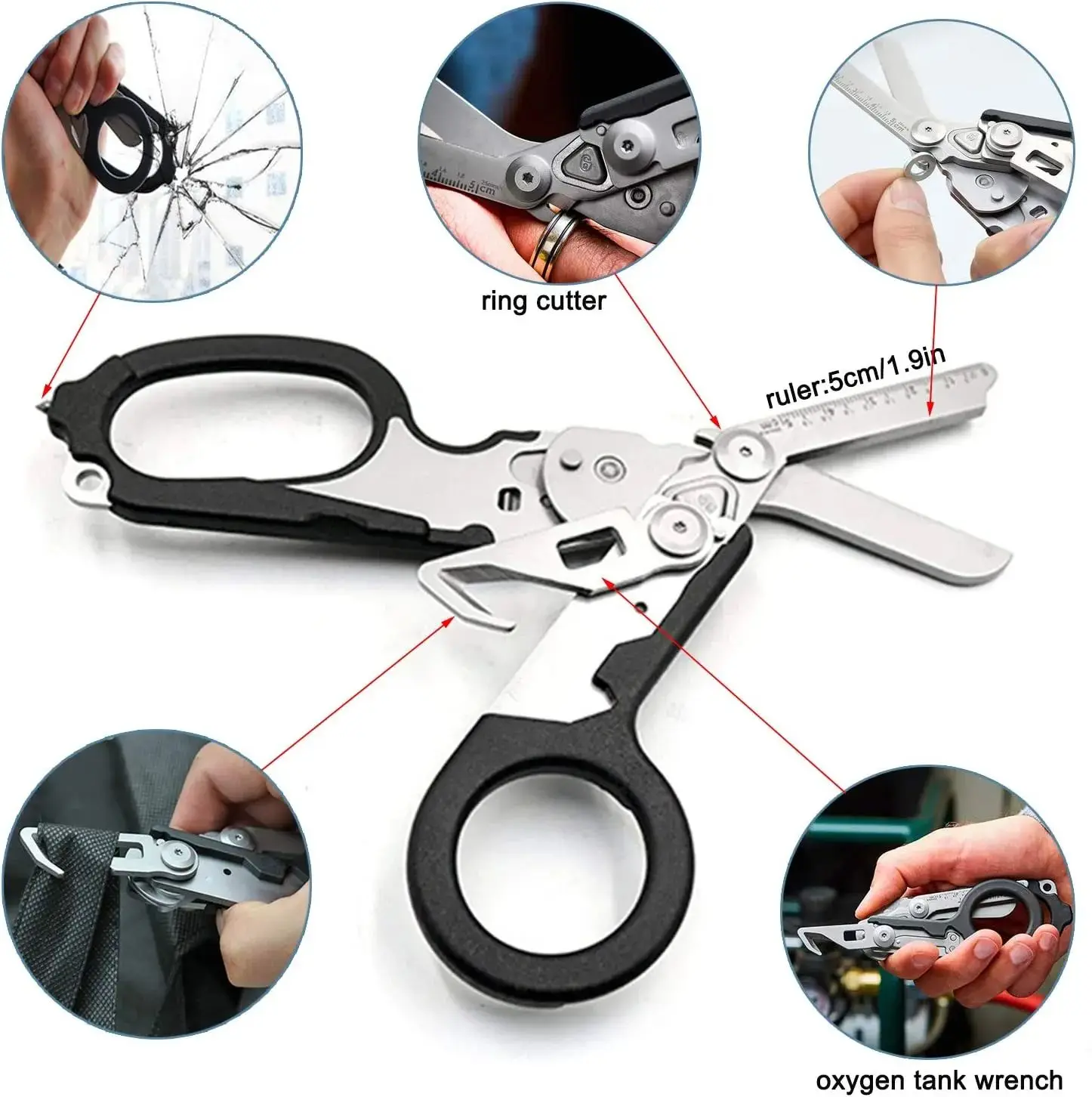 Multifunction Portable Emergency Shears with Lock Latch Tactical Folding Scissors Outdoor Survival Tool