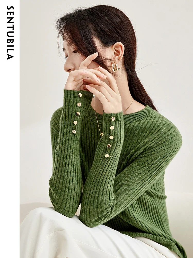 SENTUBILA Pullover Sweaters Soft Knit Tops for Women 2024 Spring Fashion Simple Round Neck Knitwear Basic Jumpers W33H51125