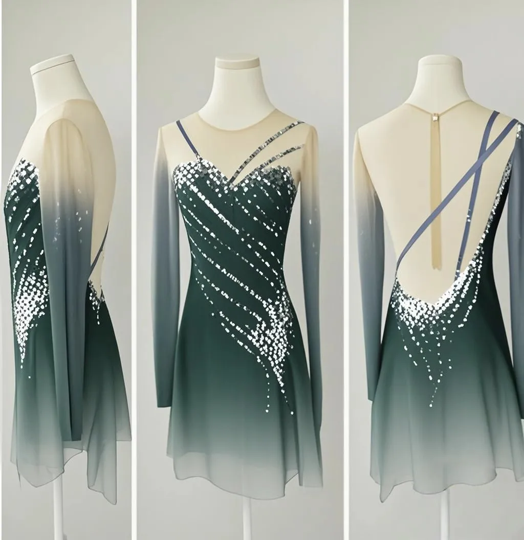 

Women's Children's Long Sleeve Figure Skating Dresses Gymnastics Sportswear Dresses Roller Skating Competition Dance Clothes