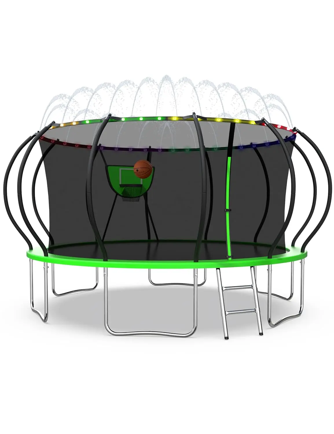 10-16FT Tranpoline Outdoor 1500LBS with Net, Light and Sprinkler, Customized
