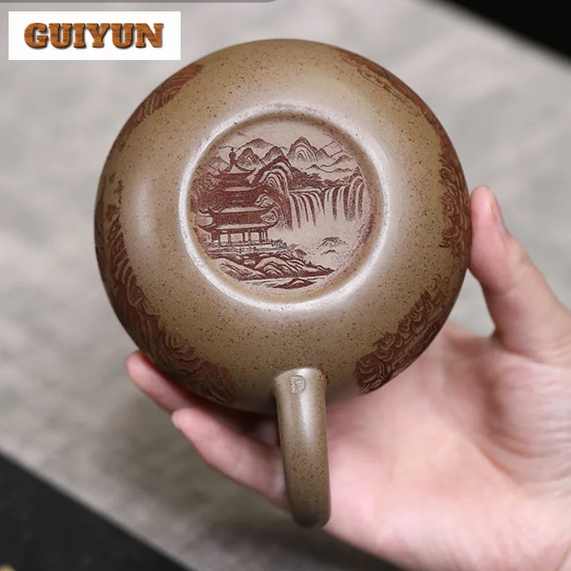 425 مللي بوتيك ييشينغ الأرجواني الطين أباريق الشاي اليدوية شيشي وعاء الخام الخام الخام قسم الطين غلاية الصينية Zisha طقم شاي أدوات المائدة الحرفية