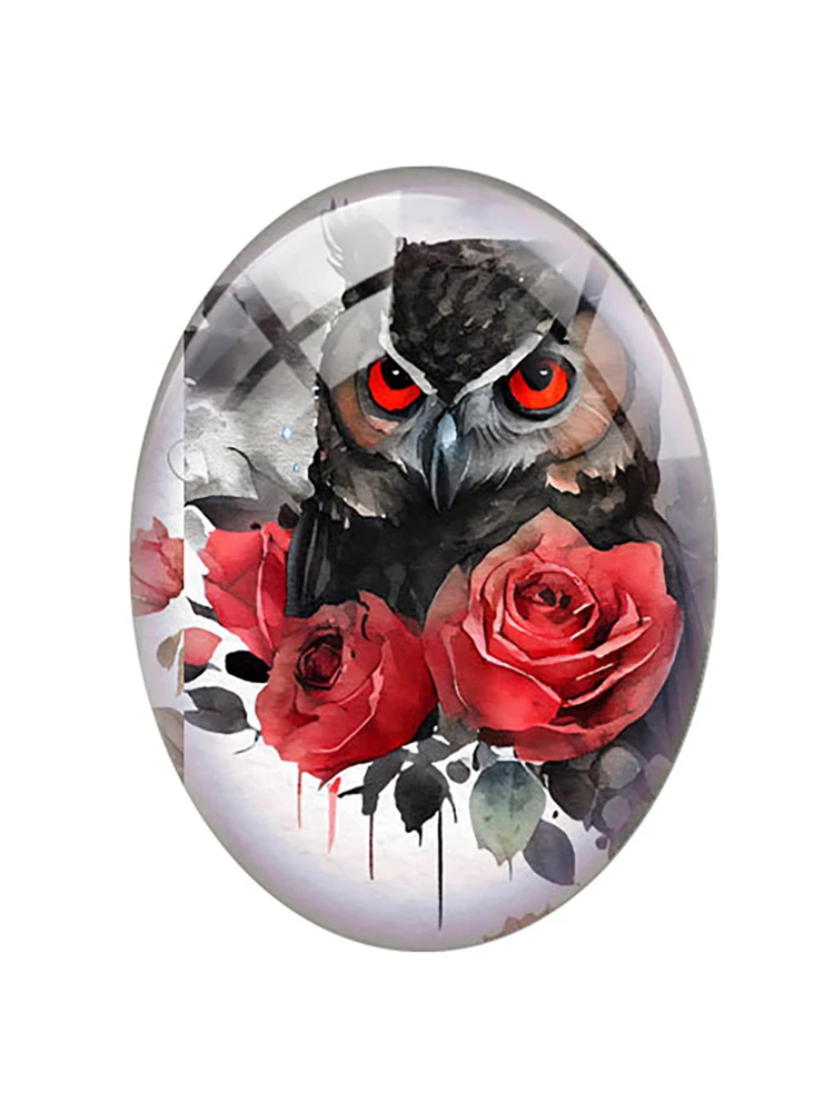 10pcs/lot Halloween Gothic Red Black Flower Owl Wolf Snake Oval Photo Glass Cabochon Flatback Demo Cameo Diy Jewelry Making