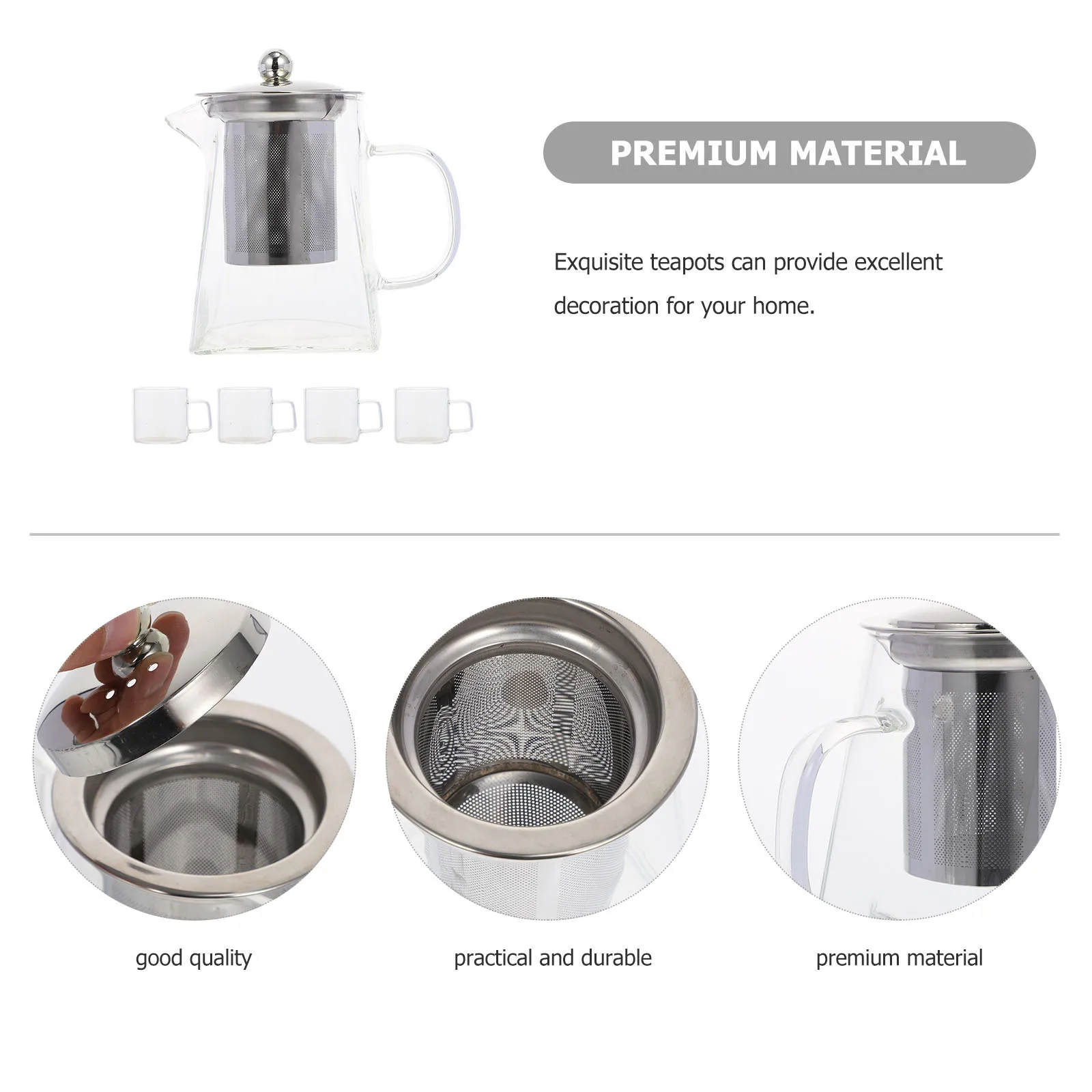 

Glass Tea Kettle Set with Removable Filter Ergonomic Handle Design for Living Room Kitchen Tea Lovers Gift Simple