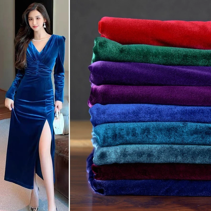 

Four Sides Elastic Korean Velvet Fabric Anti-wrinkle By Meters for Clothes Shirt Dresses Cheongsam DIY Sewing Cloth Glossy Plain