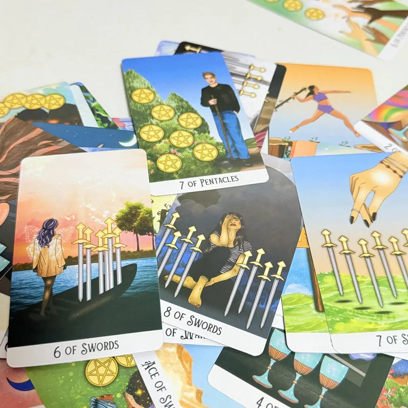 Dek Tarot Jiwa Mistik 78 Kartu 10*6.3Cm Versi Bahasa Inggris Tunggu Permainan Papan Tarot Warna Cerah Sepanjang Dek