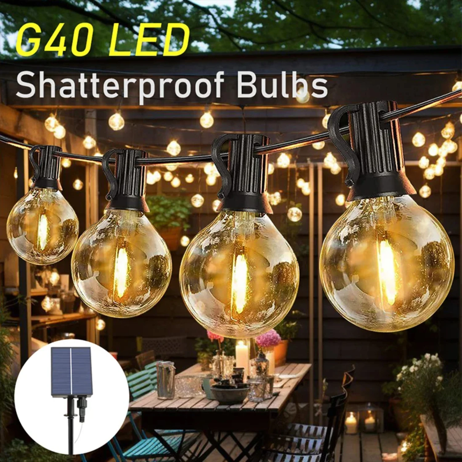 New 21Meters Solar String Light Bulbs G40 Outdoor Patio Decoration Waterproof IP44  Garland Globe Light Ornament  Wedding Cafe