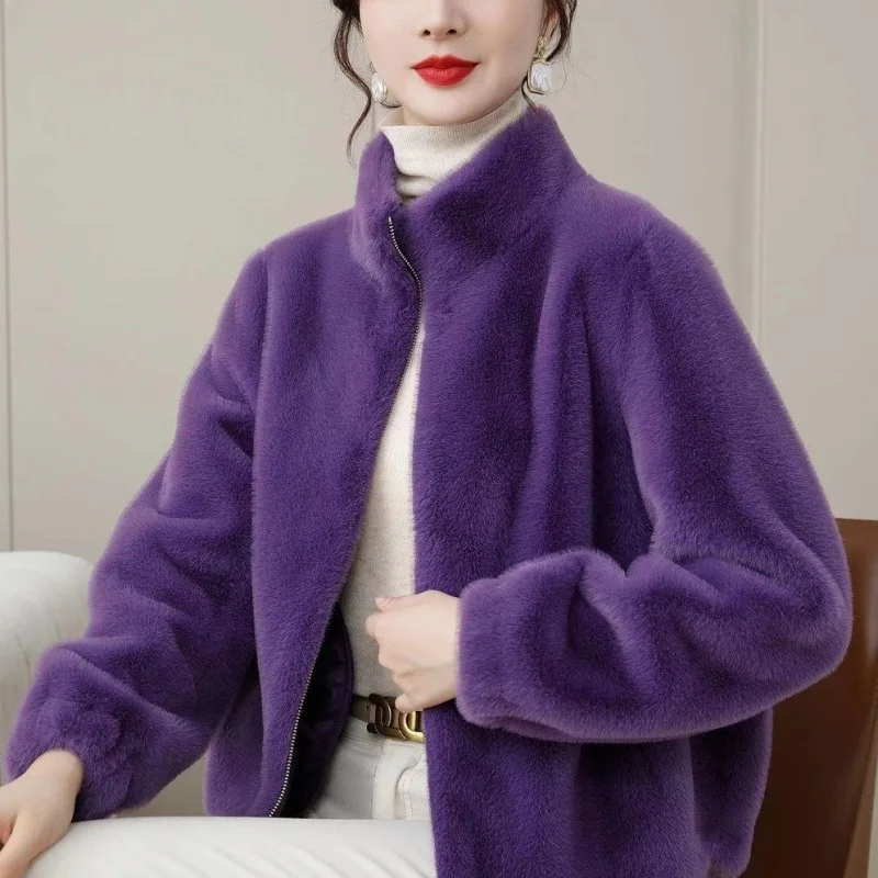 

Пальто из искусственного меха норки для женщин, утепленное, зимнее, новая модель, с воротником-стойкой, элегантное, универсальное