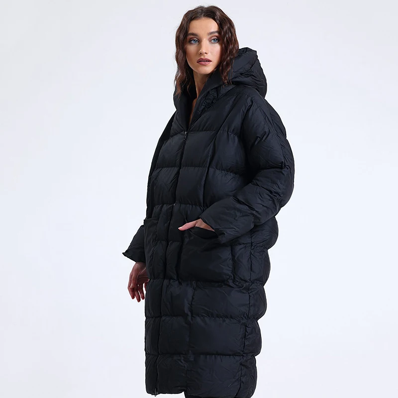 الشتاء طويل مقنعين جيب كبير أسفل سترة المرأة مزدوجة سستة سميكة باركر أبلى الإناث الدافئة مبطن طول الركبة أسفل السترات