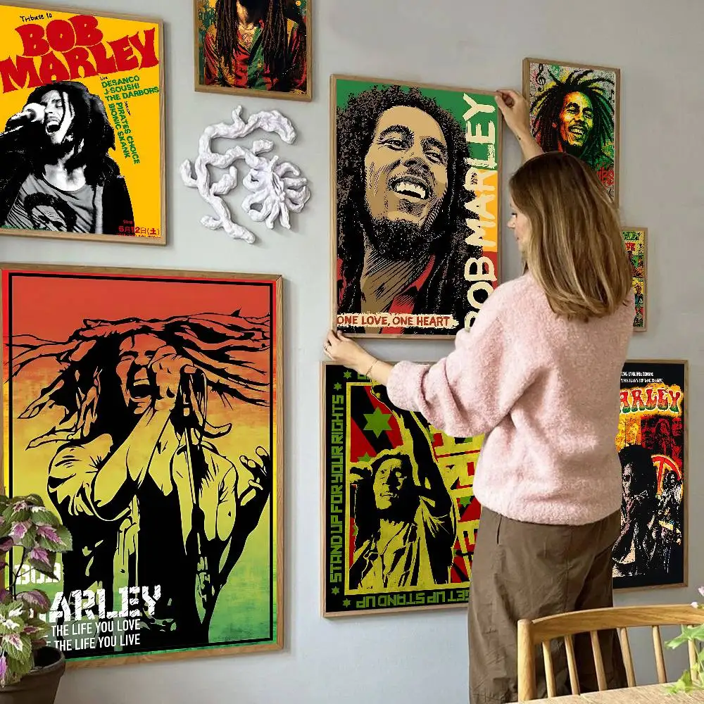 Rock Singer Bob Marley Anime Posters Sticky Fancy Wall Sticker For Living Room Bar Decoration Room Wall Decor