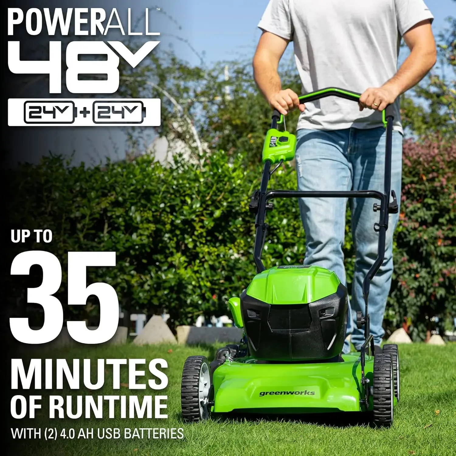 

48V (2 x 24V) 19" Brushless Cordless (Push) Lawn Mower , (2) 4.0Ah Batteries and Dual Port Rapid Charger Included