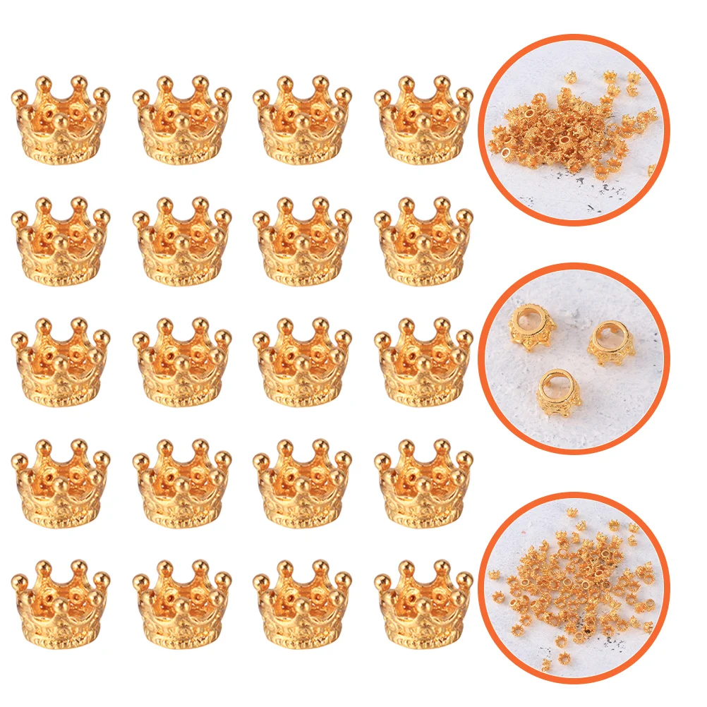 50 Pcs Vintage Spacer Beads Jewelry Accessories Hand Chain Loose Alloy Charms Mini Crown