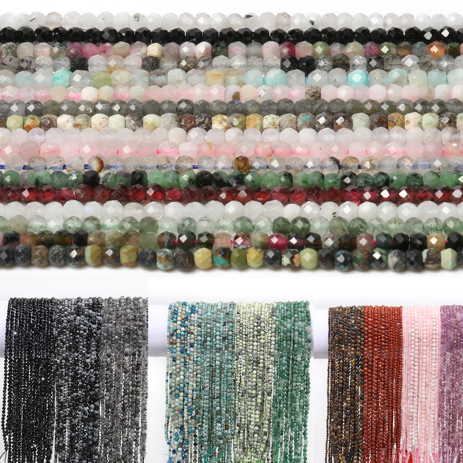 3x2mm Natural Stone Garnet Tourmaline Amazonite Faceted Small Beads Loose Spacer Beads for Jewelry Making DIY Bracelets Necklace
