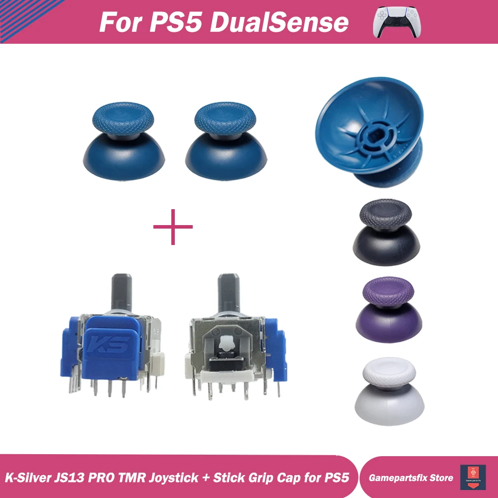 

1 Set K-SILVER JS13 PRO+ TMR Electromagnetic Joystick with Grip Cap for PS5 Anti-Drift 3D Analog ThumbStick w Joystick Cap
