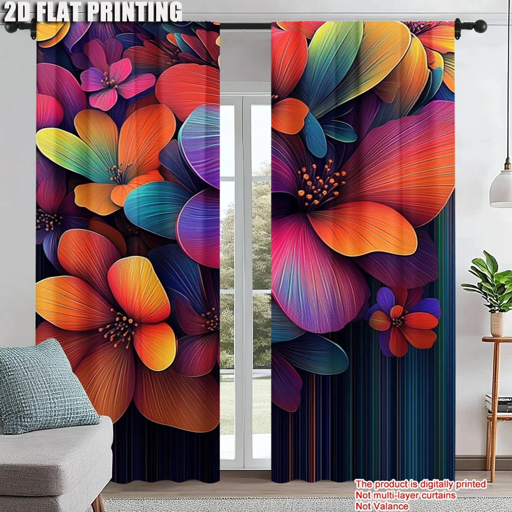 

2Pcs Floral Digital Printed Window Curtains Rod Pocket Design Vintage Themed Polyester Window Treatments For Living Room Bedroom