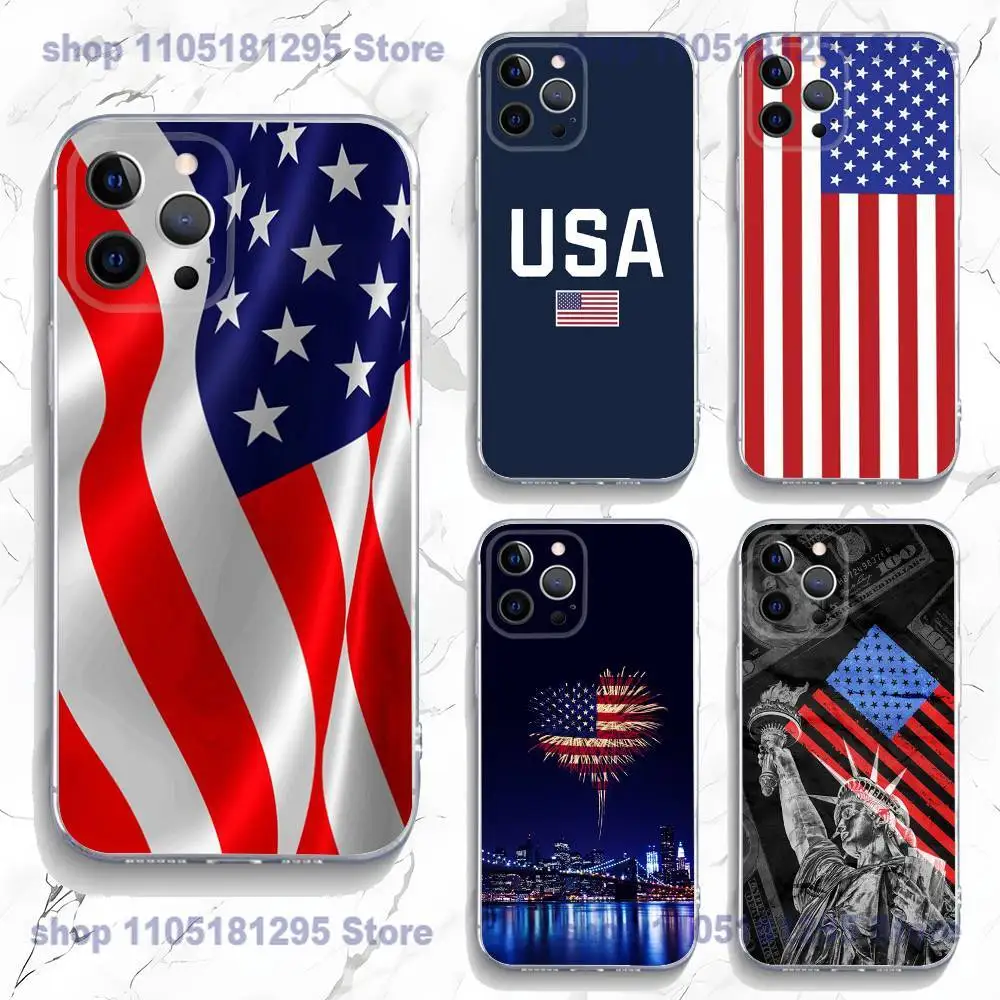 

America USA Flag Cool Phone Case For iPhone 17,16,15,14,13,12,11 Plus,Pro,Max,XR,Plus,E,Mini Transparent Soft Cover