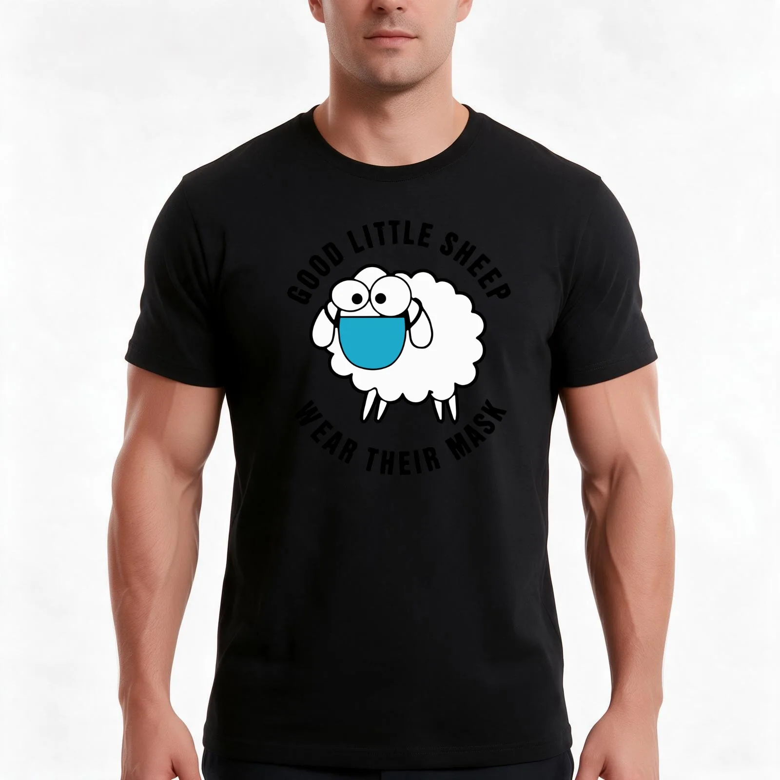 Masked Sheep T-Shirt, Summer Casual Cotton Tee, Oversized Streetwear Tops, Vintage Graphic Print, Loose Fit Short Sleeve