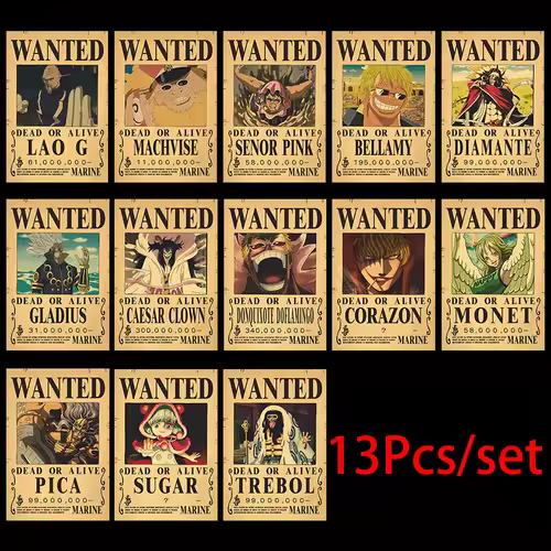 10Pcs Anime One Piece Luffy Wanted Vintage Posters Set for Room Wall Decoration Cartoons Zoro Wanted Painting Stickers Toys Gift - Image 10