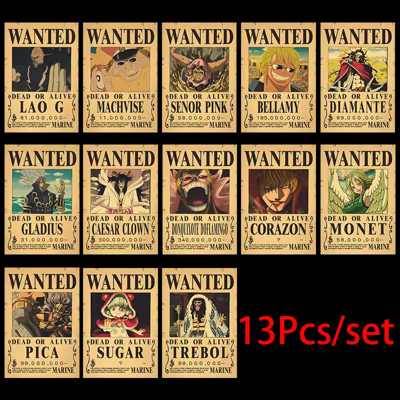 10Pcs Anime One Piece Luffy Wanted Vintage Posters Set for Room Wall Decoration Cartoons Zoro Wanted Painting Stickers Toys Gift - Image 10