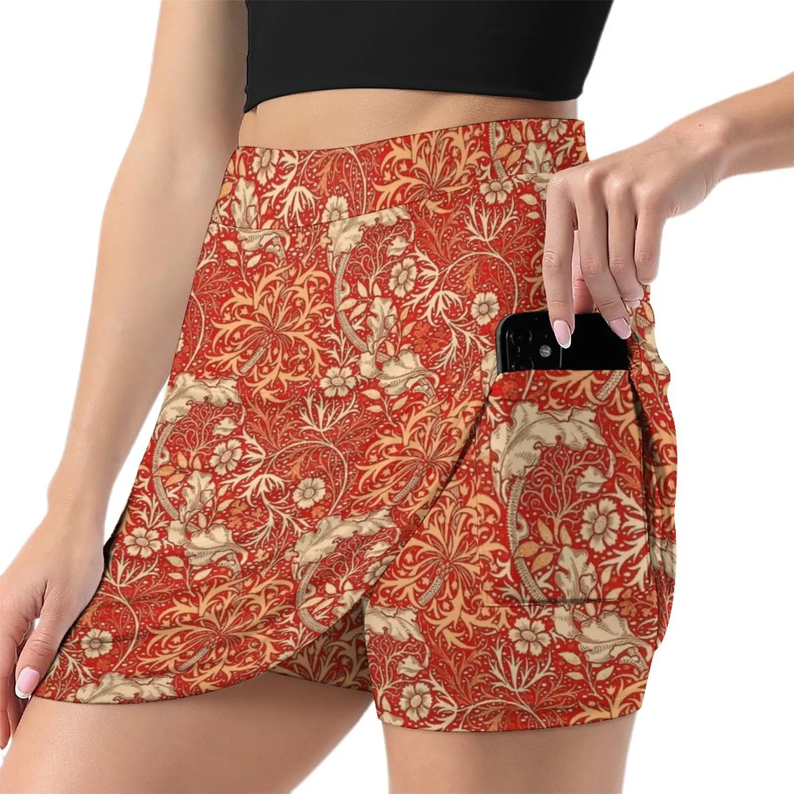 Art Nouveau Seaweed Floral, Coral Orange Light Proof Trouser Skirt fashion women's summer dress 2023