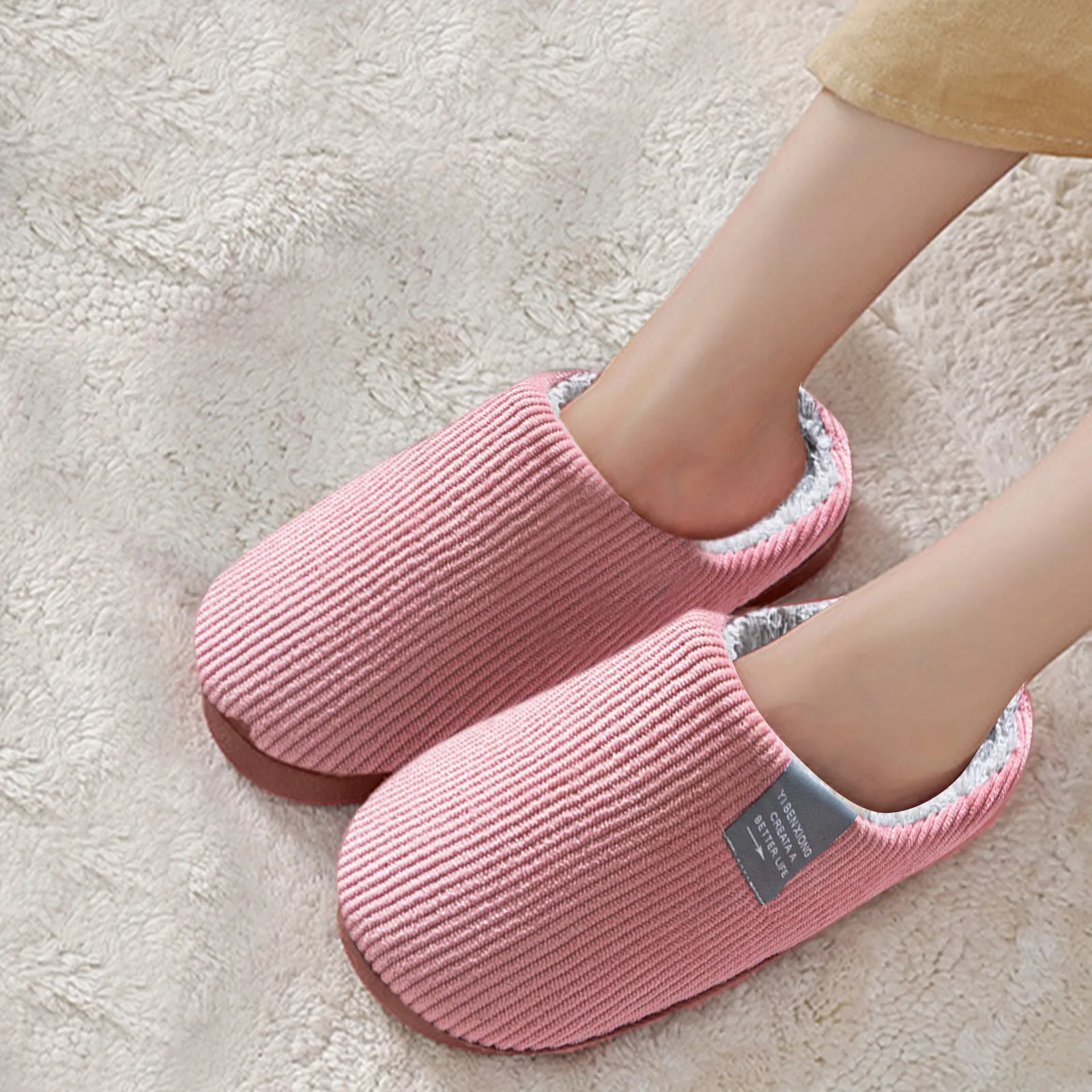 Plush Slippers Winter Warm Fur Slippers Men Women Couples House Non Slip Soft Shoes Comfortable Flat Heel Home Indoor Bedroom