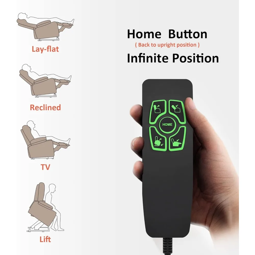 Sillón reclinable con elevación eléctrica de doble motor con masaje y calor para personas mayores, puertos USB de posición infinita