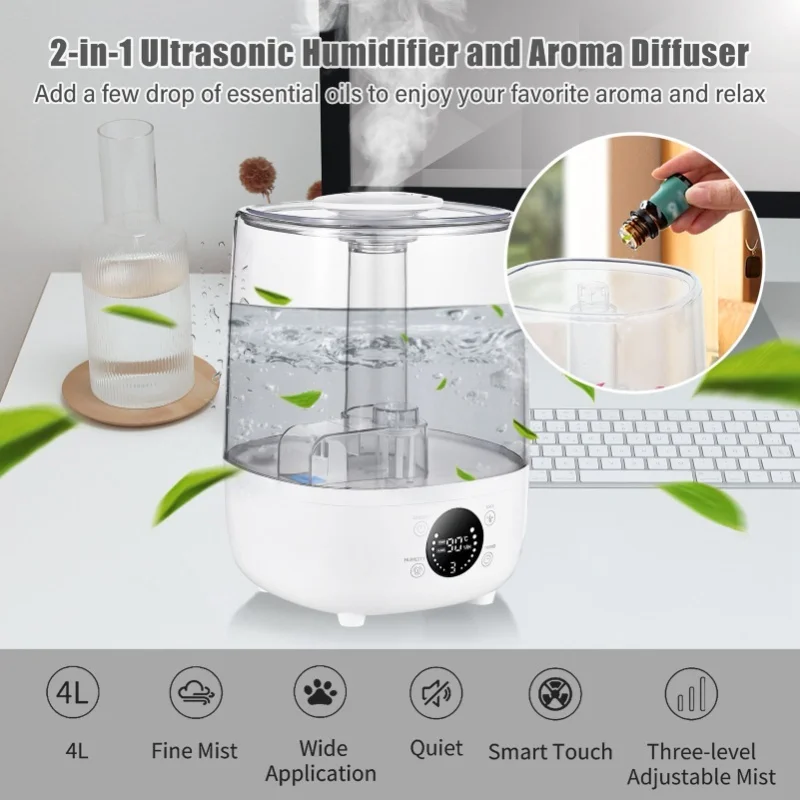 Humidifier 4L Large Capacity Quite Adjustable Mist Levels Timer Setting Mist Humidifier For Living Room