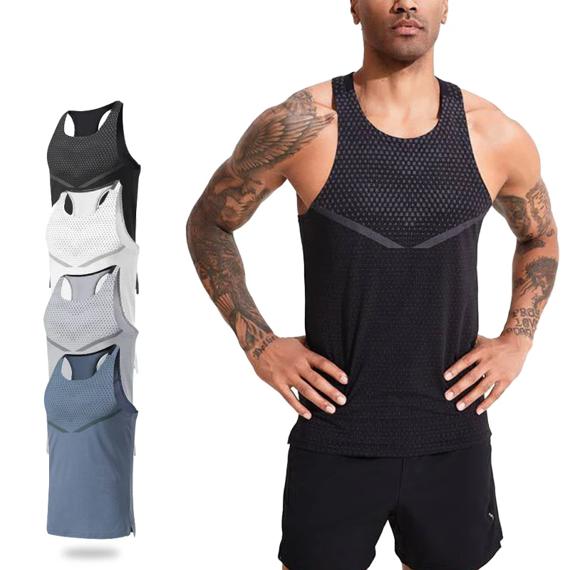 

(S-3XL)Mens Quick Dry Running Vest Compression Workout Summer Fitness Tops Sleeveless Shirt Breathable Slim-fit Gym Singlets