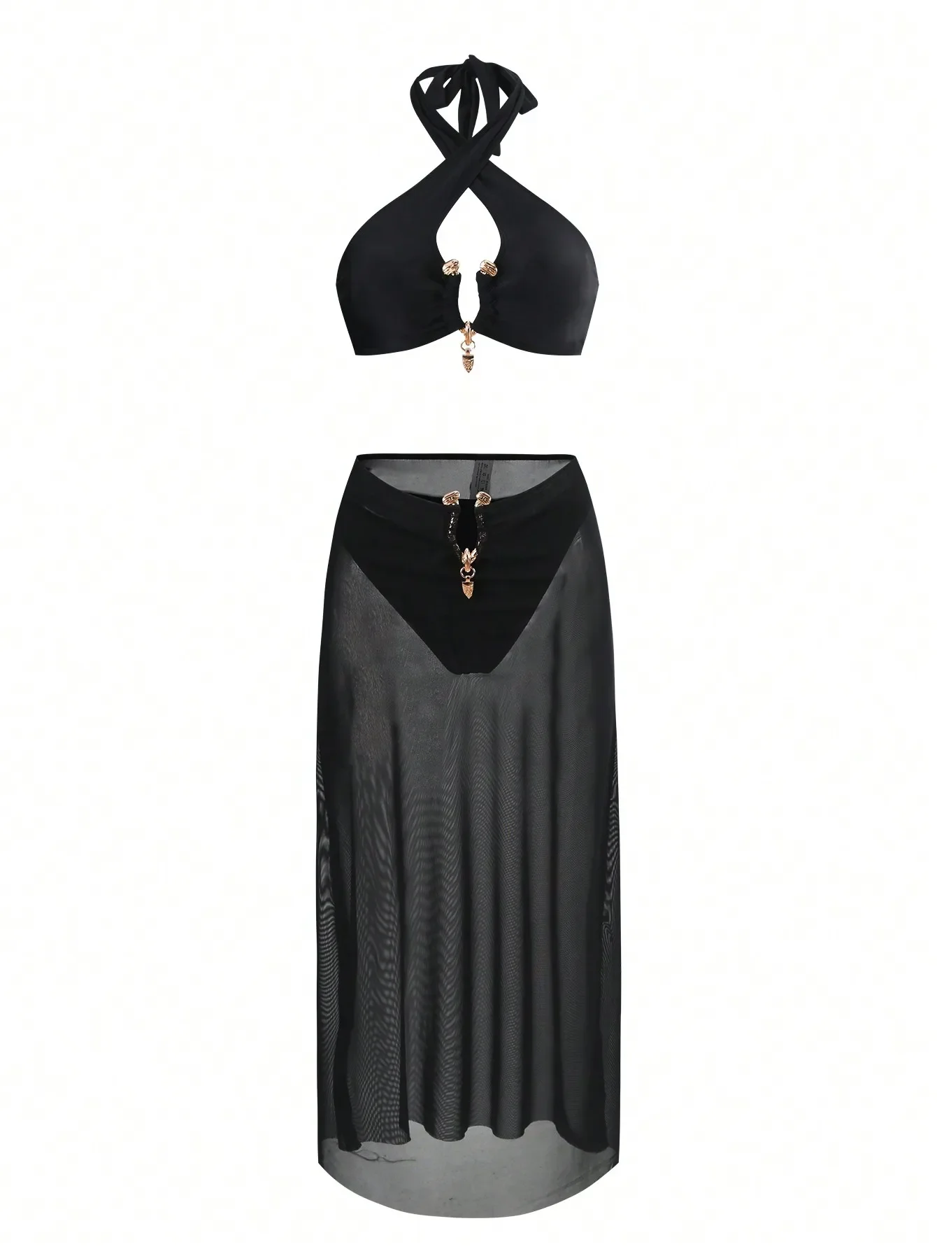 New solid color bikini split mesh swimsuit three piece set