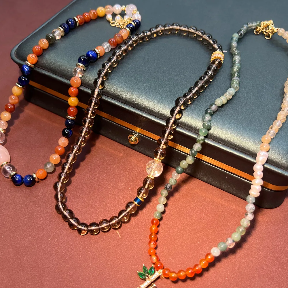 Original natural multi-treasure agate, jade rabbit tea crystal aquatic agate, medieval collarbone chain necklace bracelet dual-p