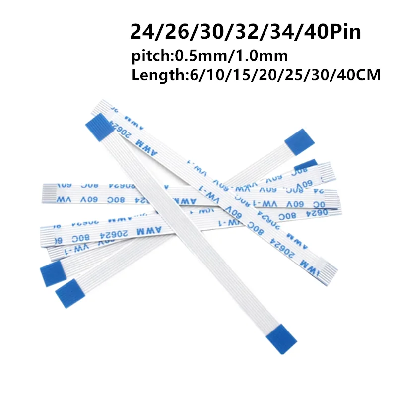 10PCS FPC/FFC Flexible Flat Cable 0.5/1.0mm Pitch 24-40Pin 6-40cm Forward/Reverse Direction for Electronic Devices