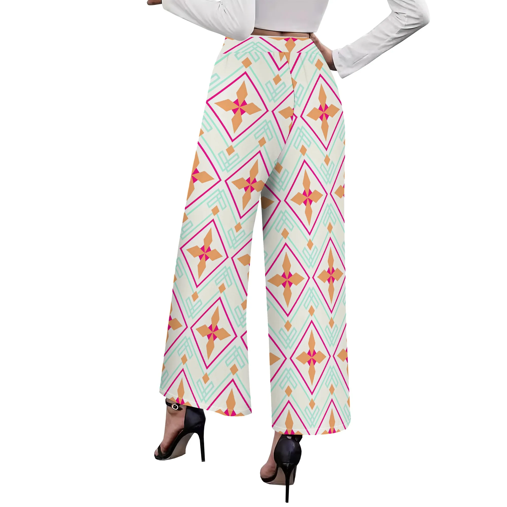 Ladies' 2025 Spring/Summer New Style Bohemian Custom High Waist Retro Trendy Casual Beach Slimming Wide Leg Pants Long Pants