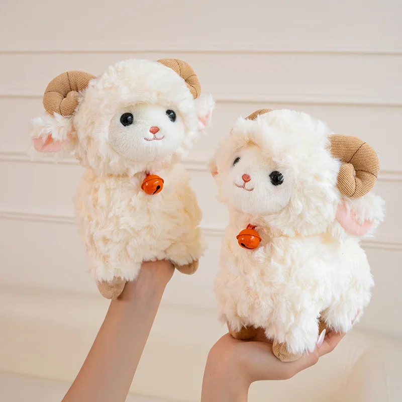 22cm Creative Bell Ram Sheep Plush Toy Cute Fluffy Stuffed Animal Unique Birthday Gifts For Girl Cuddly White Sheep Plushies