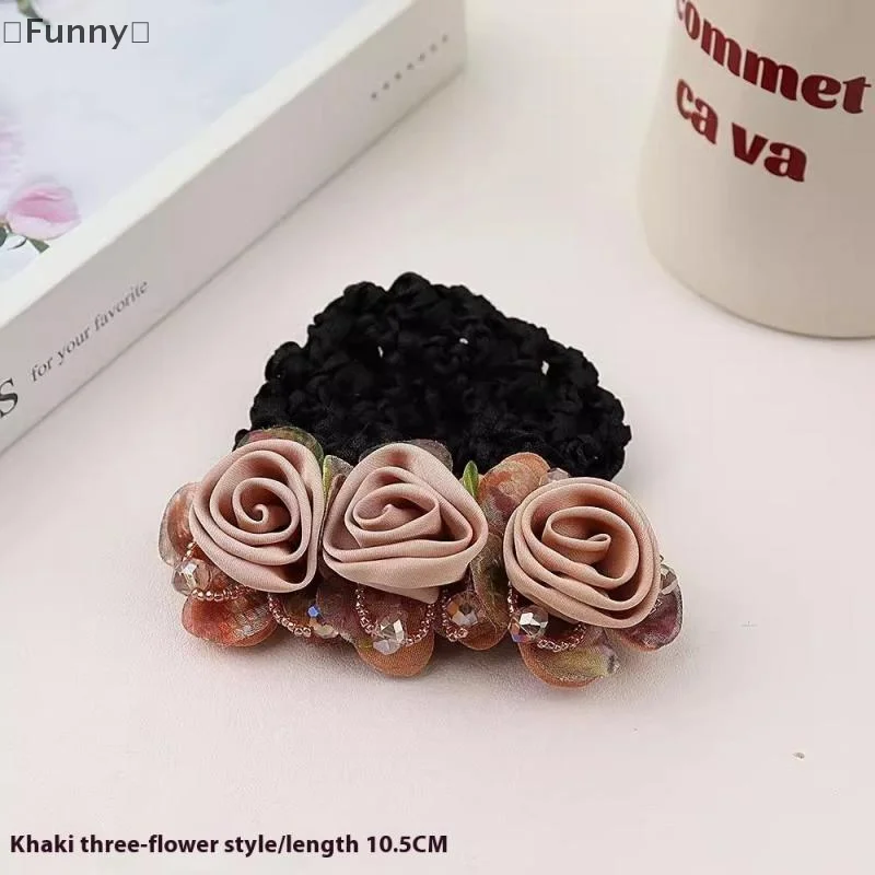 

〔Funny〕 Hair Bun Cover Net Snood Hairnet Bow Barrette French Hair Clip Bow Ribbon Flower Hair Accessories For Banks Hotels Staff