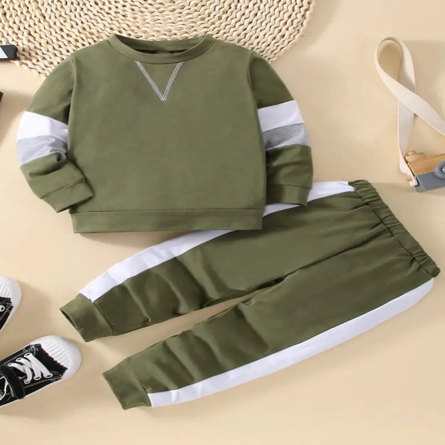 Kids Boys Green Circle Sweatshirt & Sweatpants Set, Baby Kids Clothes