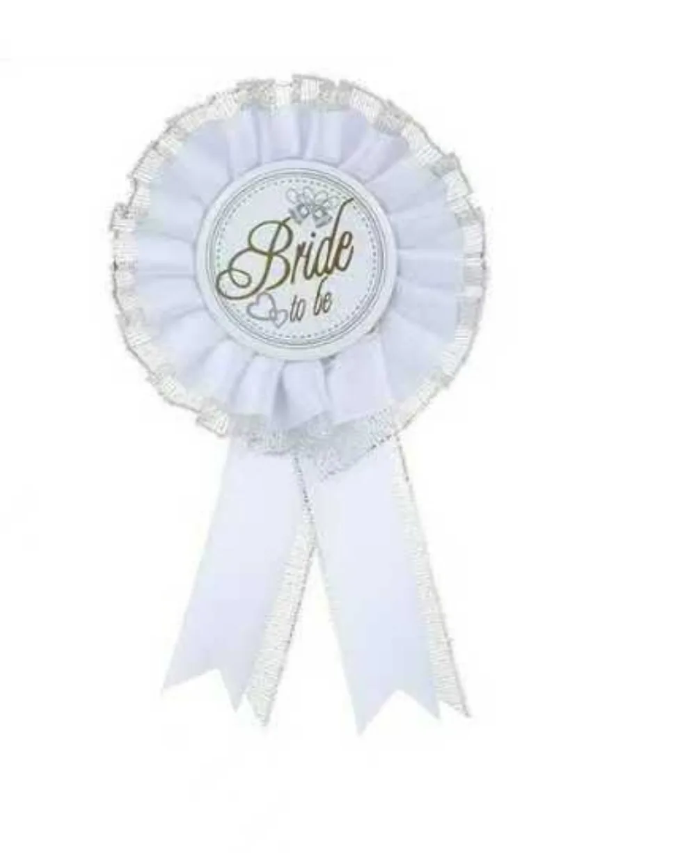 PESENAR Elegant Bride to be Wedding Accessory Collection Veil, Pearl Headband, Sash And Badge